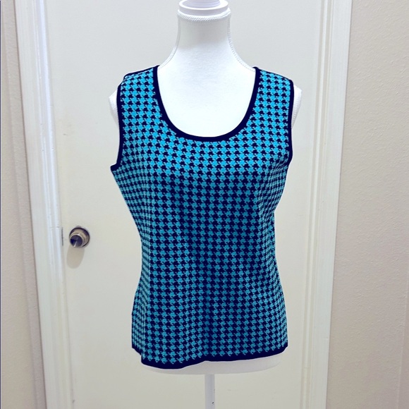 Ming Wang Black Blue Houndstooth Sweater Jacket w/Matching Sleeveless Sweater - Picture 4 of 5